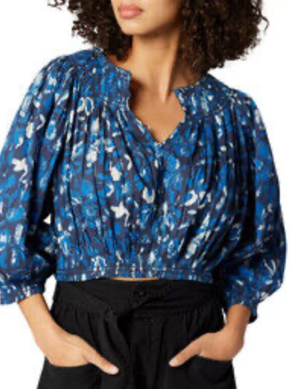 Joie May Floral Cropped Blouse in Celestial Blue Size Medium (8-10)